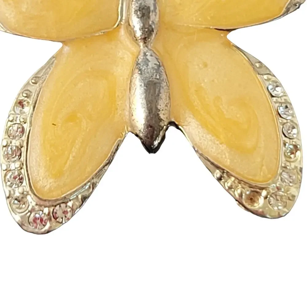 Vintage Butterfly Brooch Lot Enamel Rhinestone Gold Tone Pin Yellow Blue